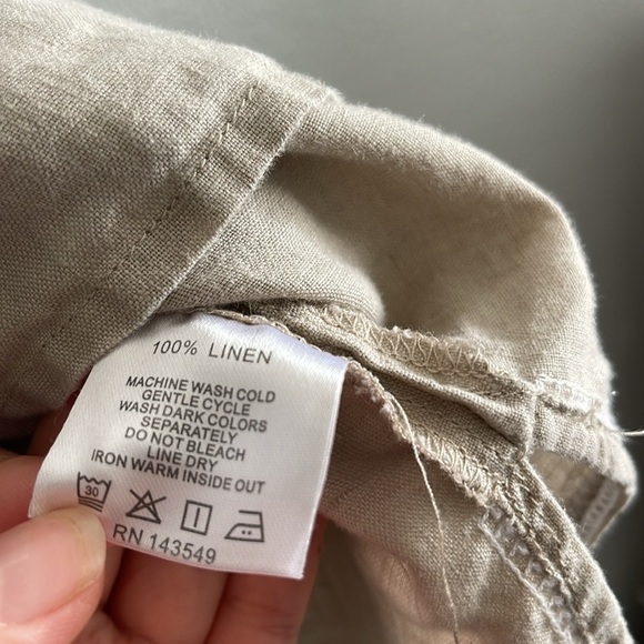 Symple NYC Tan Linen Sequined Embroidered 3/4 Sleeve Blouse Top - Picture 6 of 7